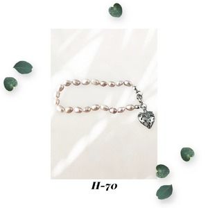 Rose Pink and Peach Knotted Freshwater Pearl Bracelet - with Strawberry Charm